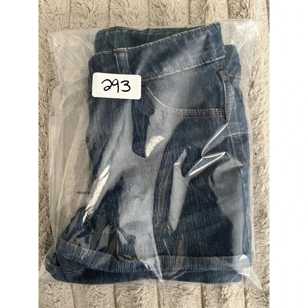 Cherokee Girls Dark Wash Denim Shorts Cuffed Size Large 10/12 Elastic Back